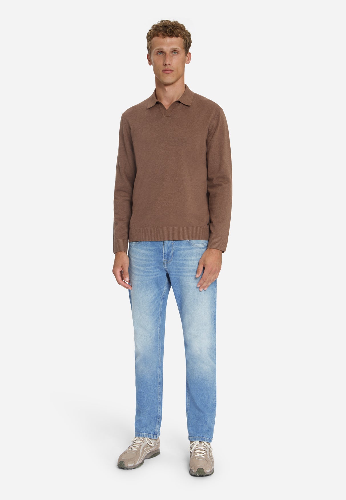 Feinstrick-Polo-Pullover | Hellbraun