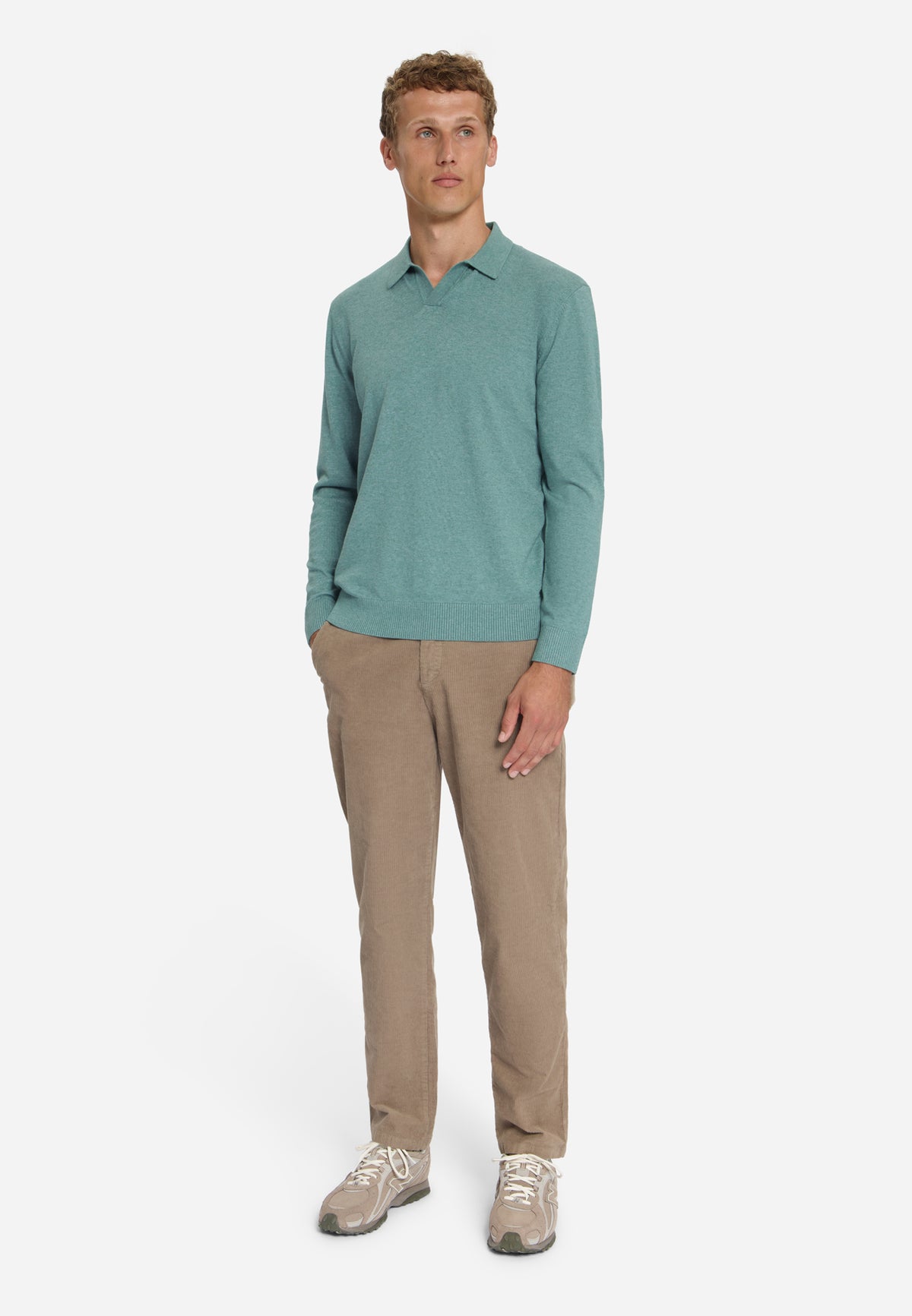Feinstrick-Polo-Pullover | DUSTY BLUE