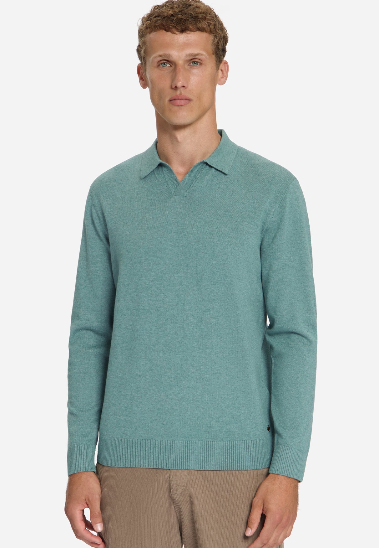 Feinstrick-Polo-Pullover | DUSTY BLUE