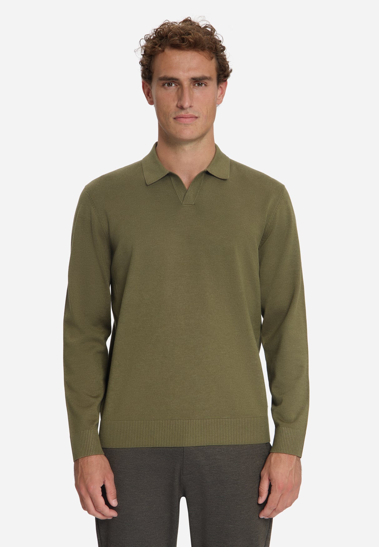 Feinstrick-Polo-Pullover | Moss