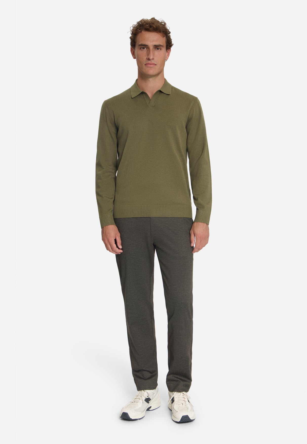 Feinstrick-Polo-Pullover | Moss