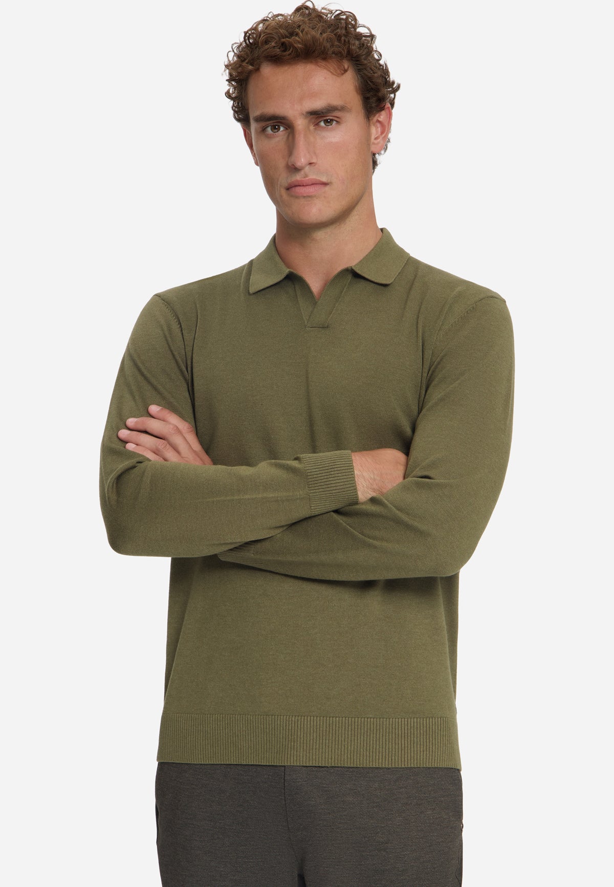 Feinstrick-Polo-Pullover | Moss