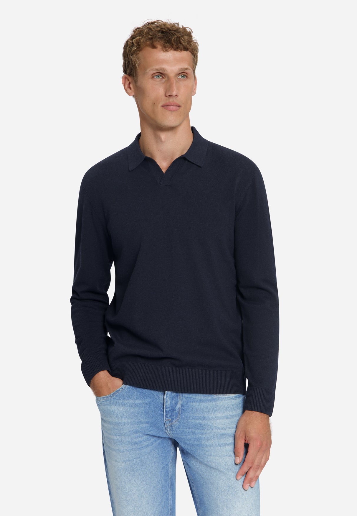 Feinstrick-Polo-Pullover | Dark Night