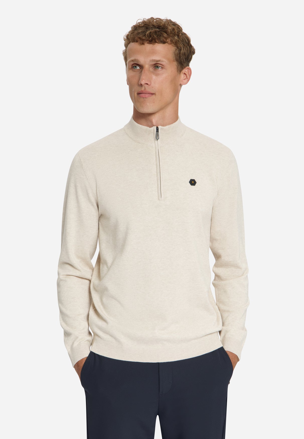 Half-Zip Melange Jumper | Stone