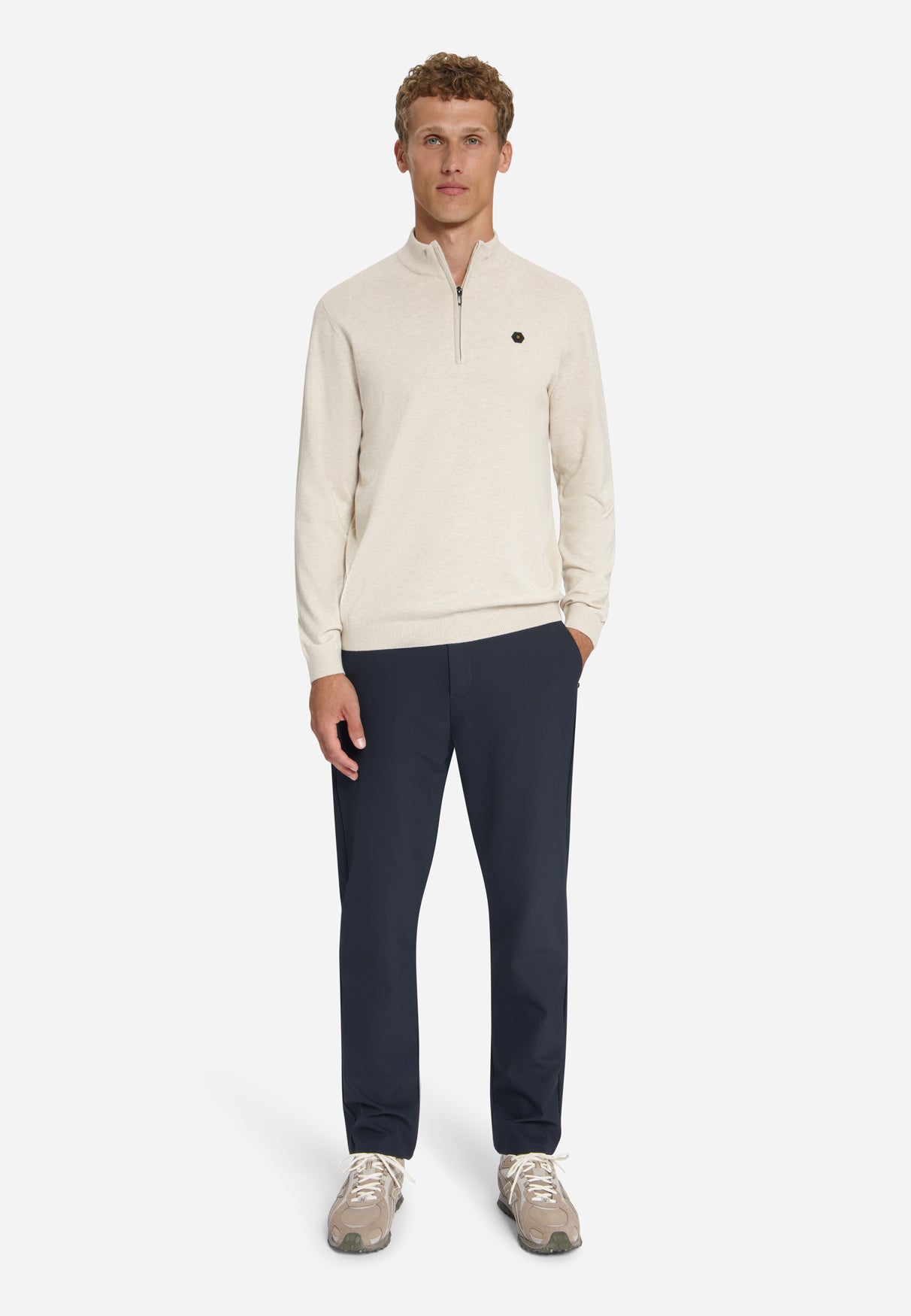 Half-Zip Melange Jumper | Stone