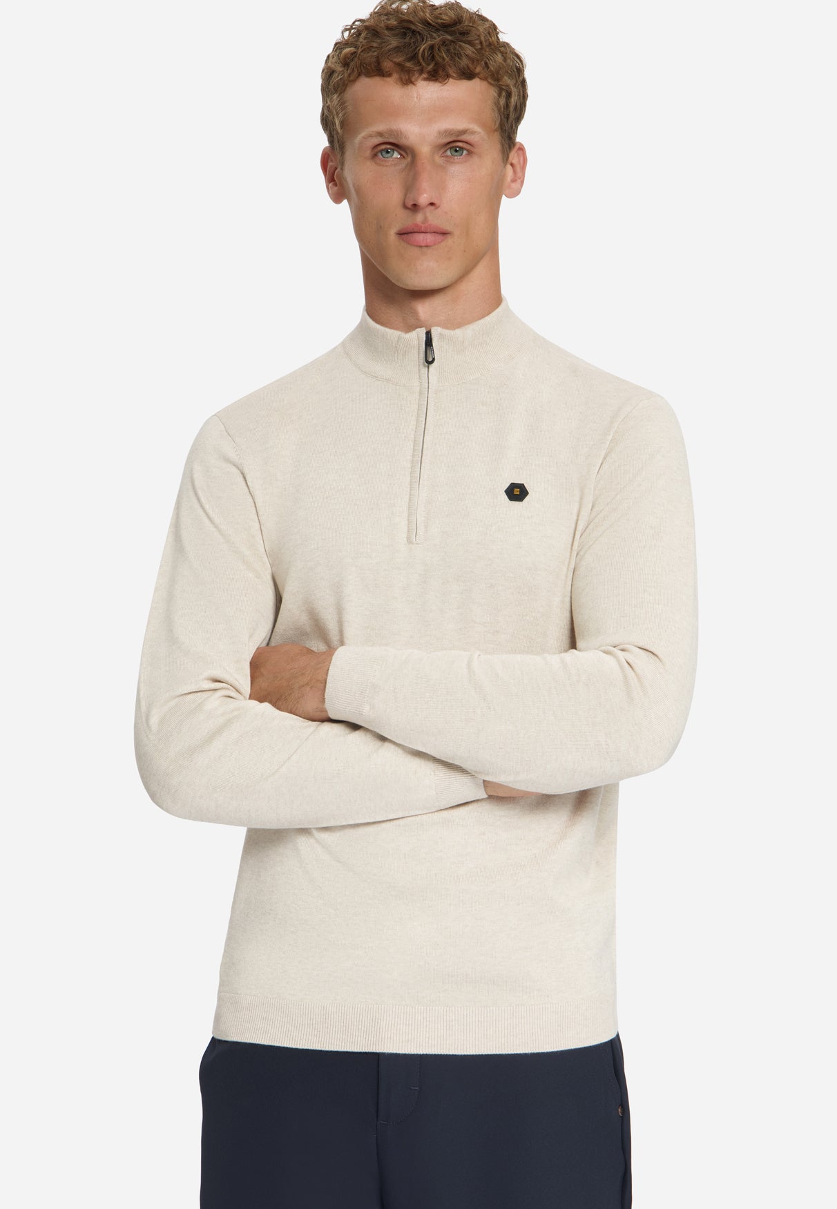 Half-Zip Melange Jumper | Stone