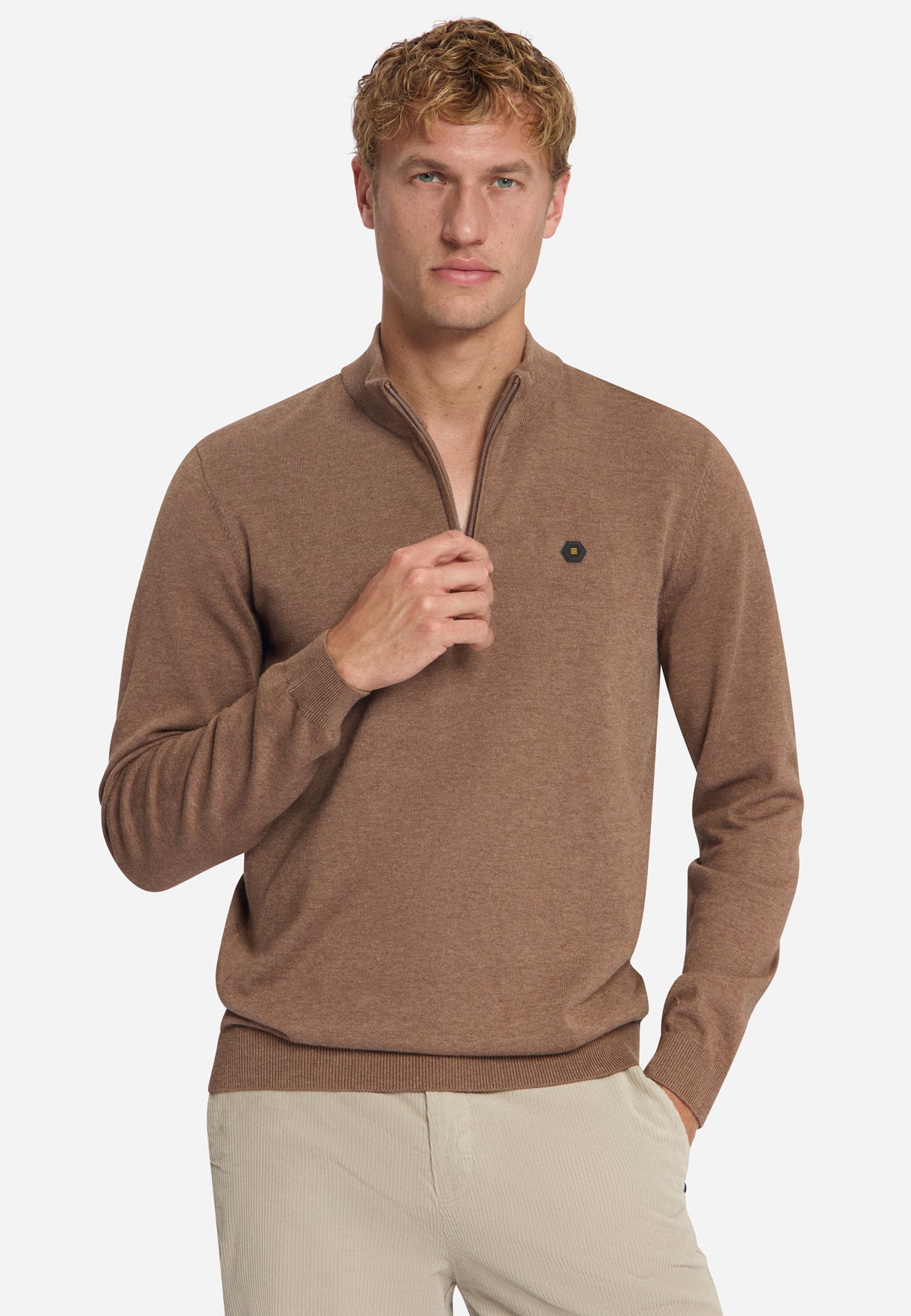 Melange Half-Zip Strickpullover | Light Brown