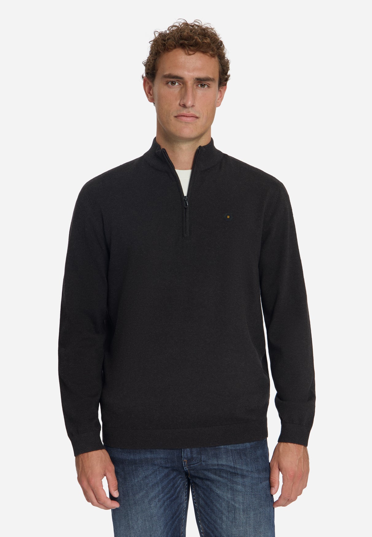 Half-Zip Melange Jumper | Dark Brown