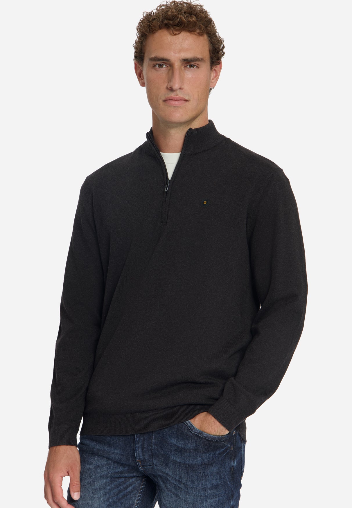 Half-Zip Melange Jumper | Dark Brown
