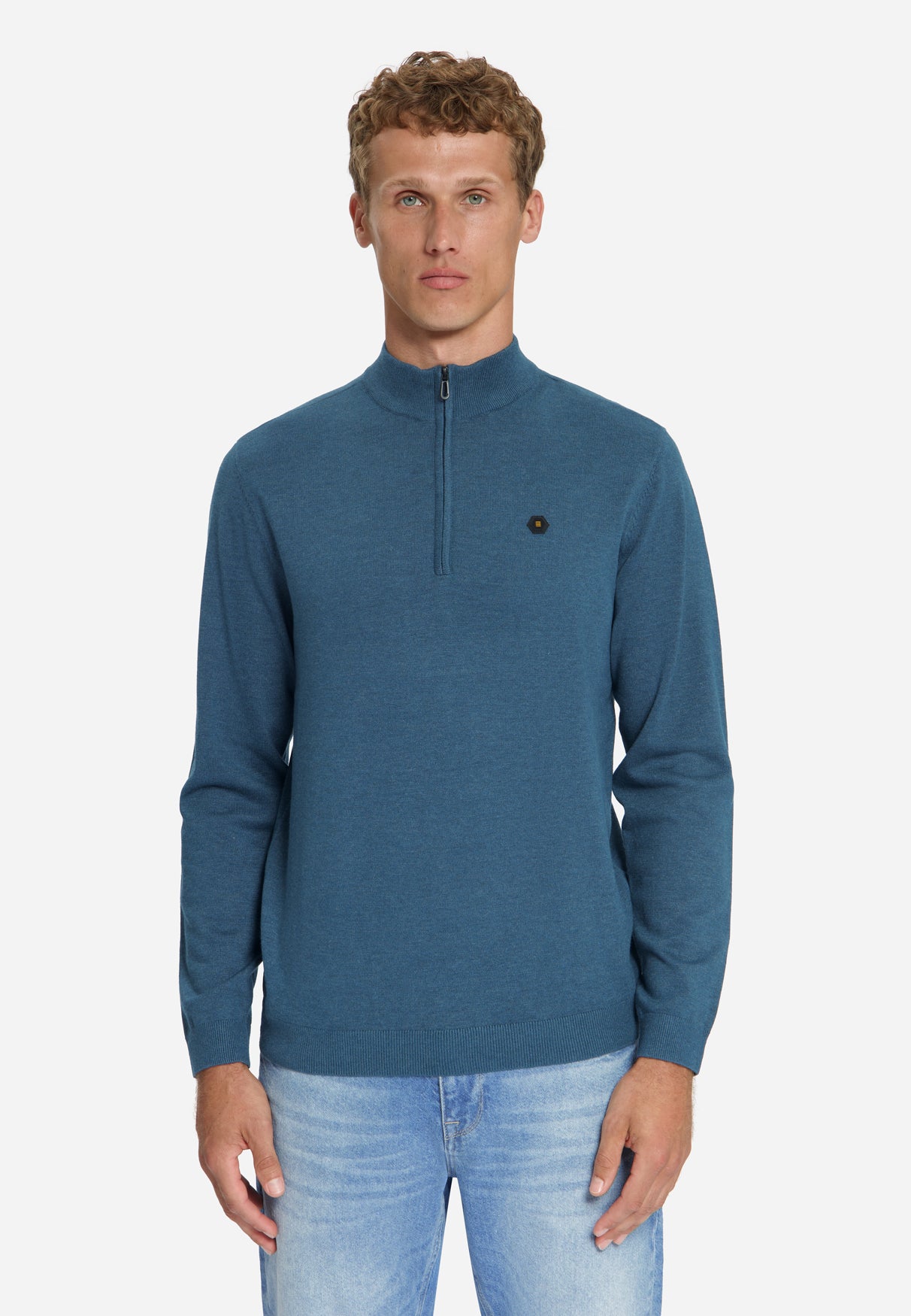 Melange Half-Zip Strickpullover | Shadow Blue