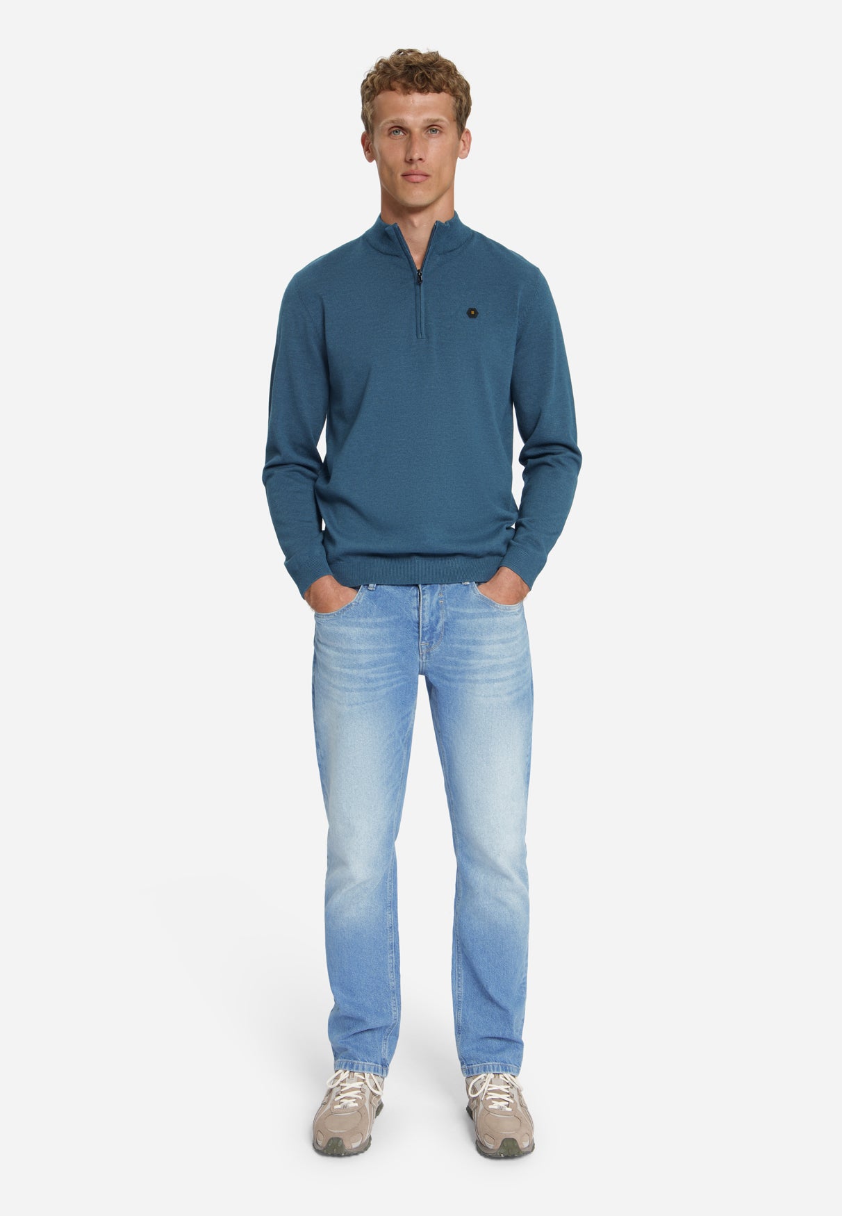 Melange Half-Zip Strickpullover | Shadow Blue