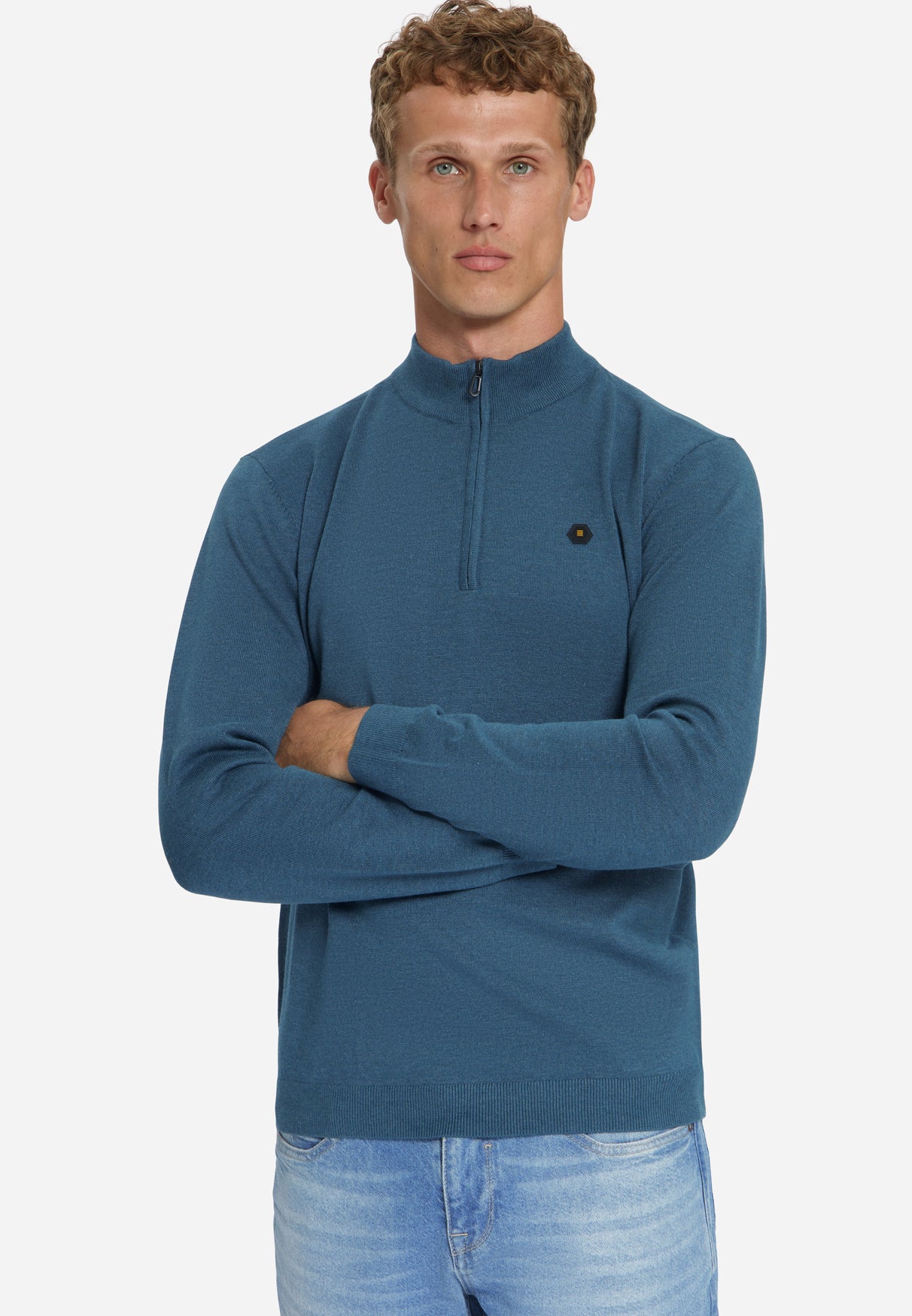 Melange Half-Zip Strickpullover | Shadow Blue