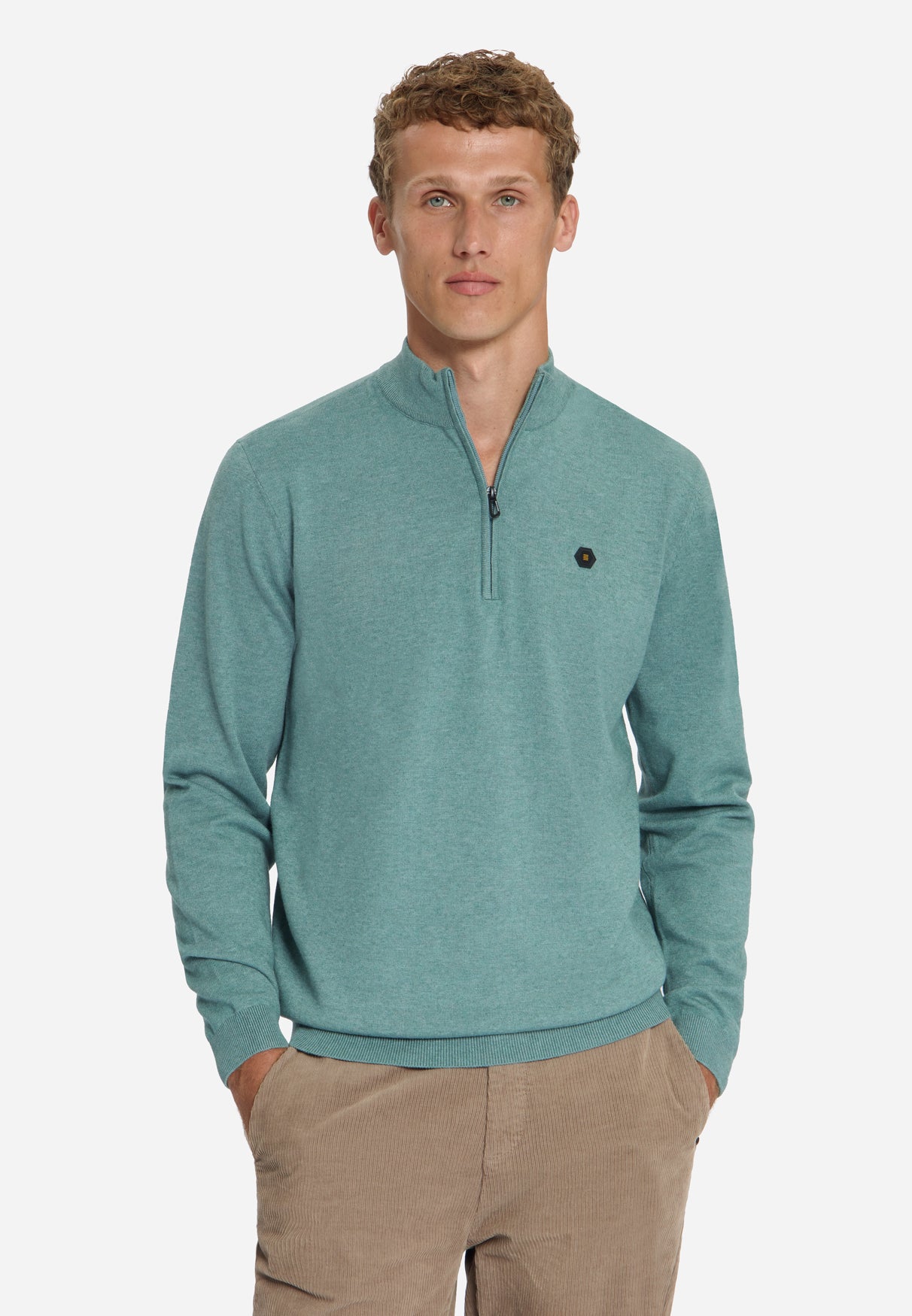 Melange Half-Zip Strickpullover | Dusty Blue
