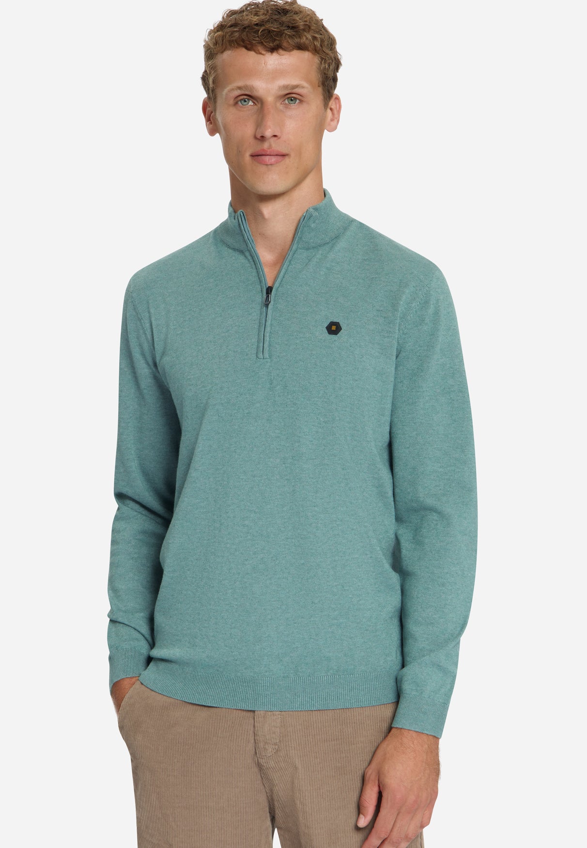 Melange Half-Zip Strickpullover | Dusty Blue