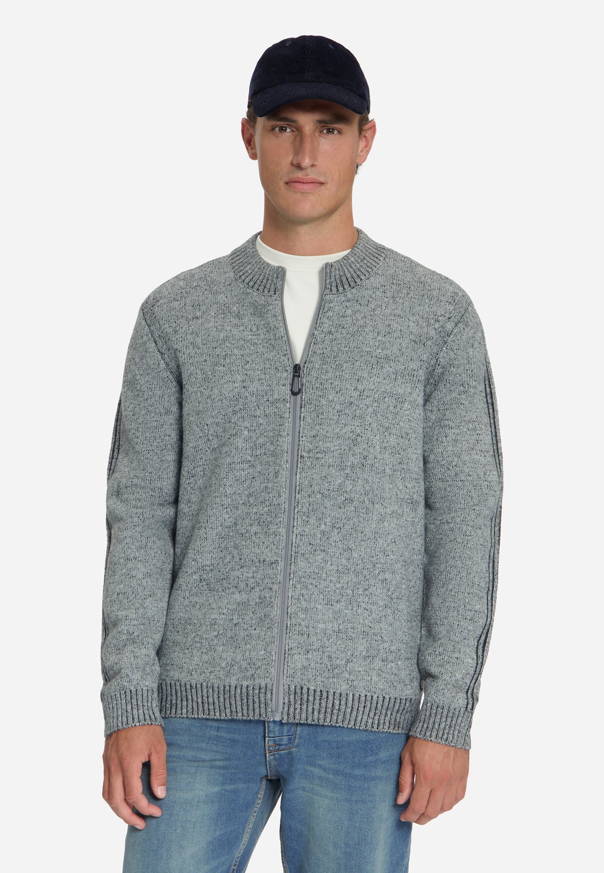 Two-Tone Knitted Cardigan | Grey Melange