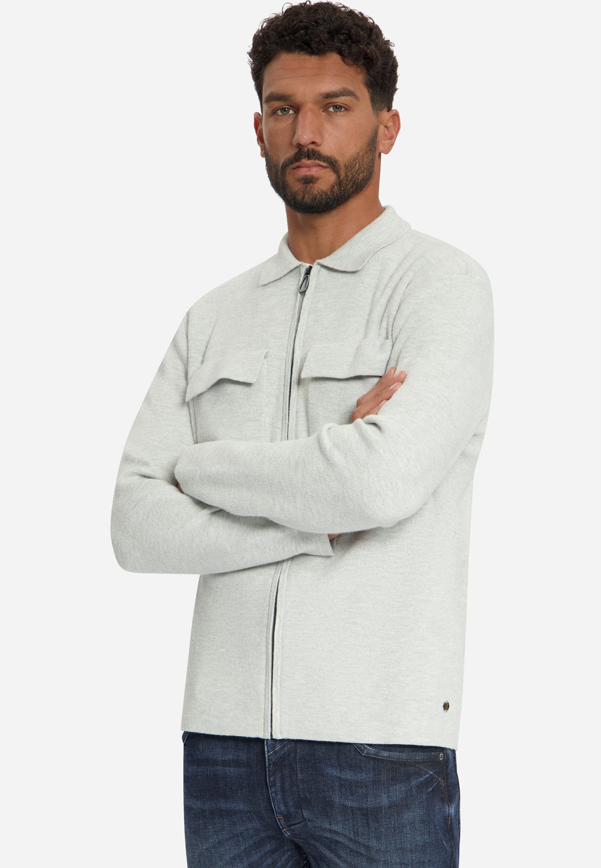 Strickjacke mit Reißverschluss | Light Grey Melange