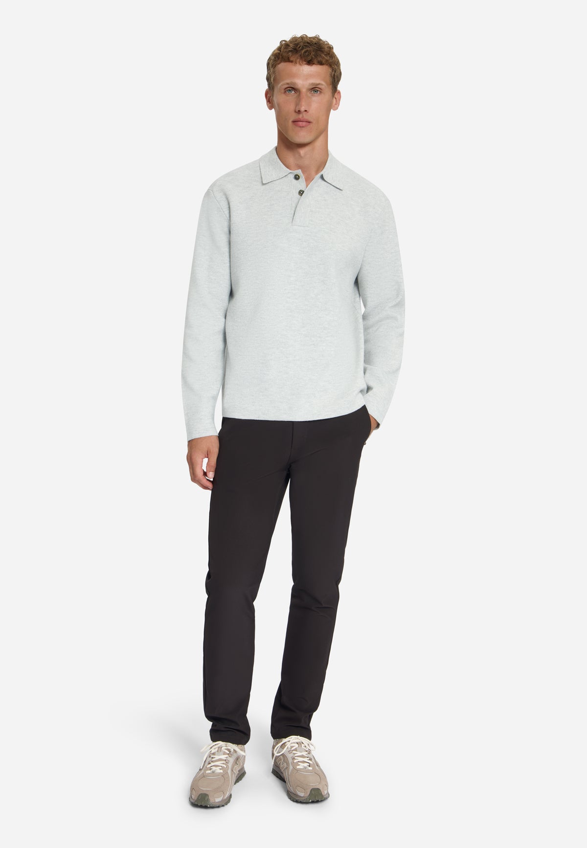 Soft Touch Polo Jumper | Light Grey Melange