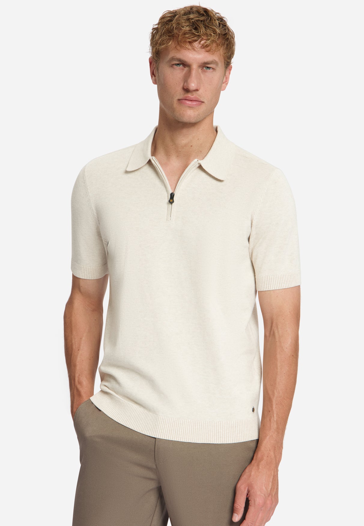 Fine Knit Zip Polo | Stone