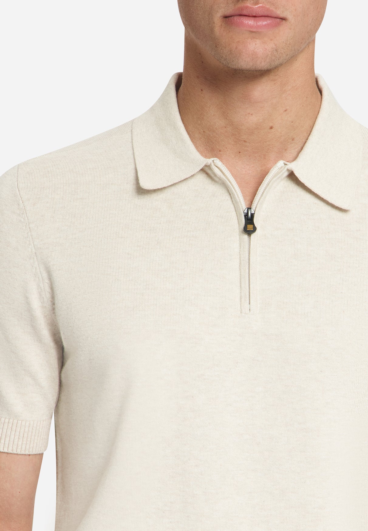 Fine Knit Zip Polo | Stone