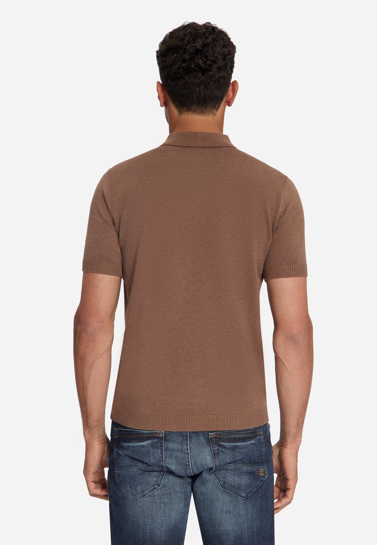 Feinstrick Zip-Polo | Light Brown