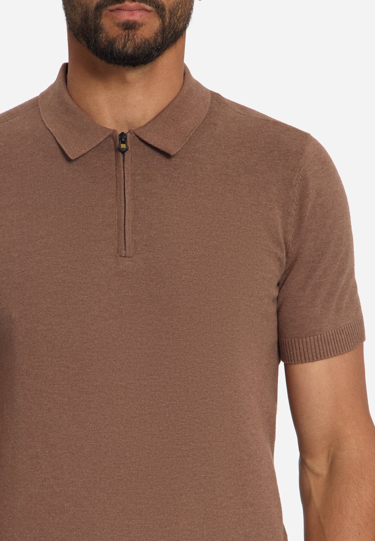 Feinstrick Zip-Polo | Light Brown