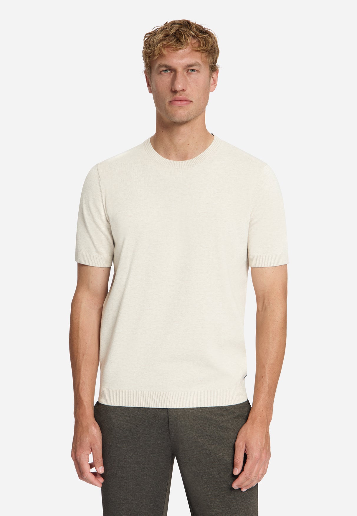 Melange Kurzarm-Strickpullover | Stone