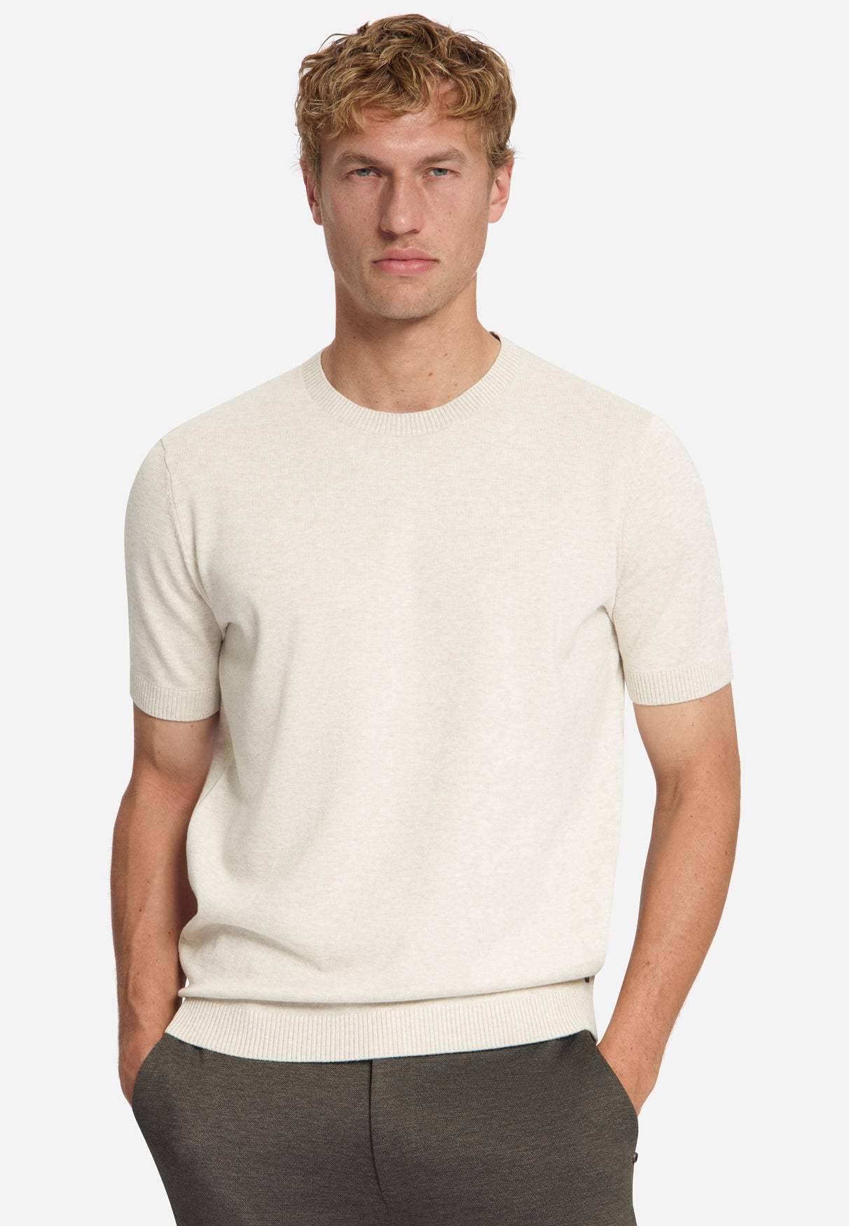 Melange Kurzarm-Strickpullover | Stone