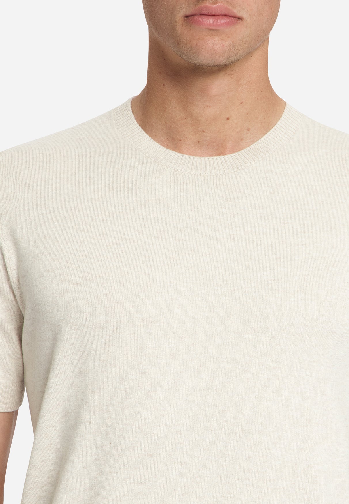 Melange Kurzarm-Strickpullover | Stone