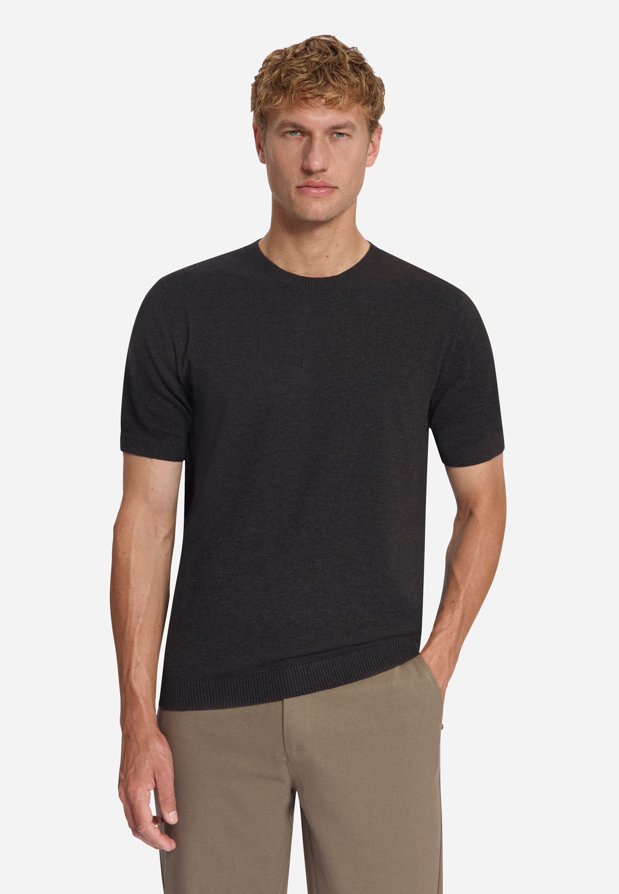 Melange Short Sleeve Jumper | Dark Brown
