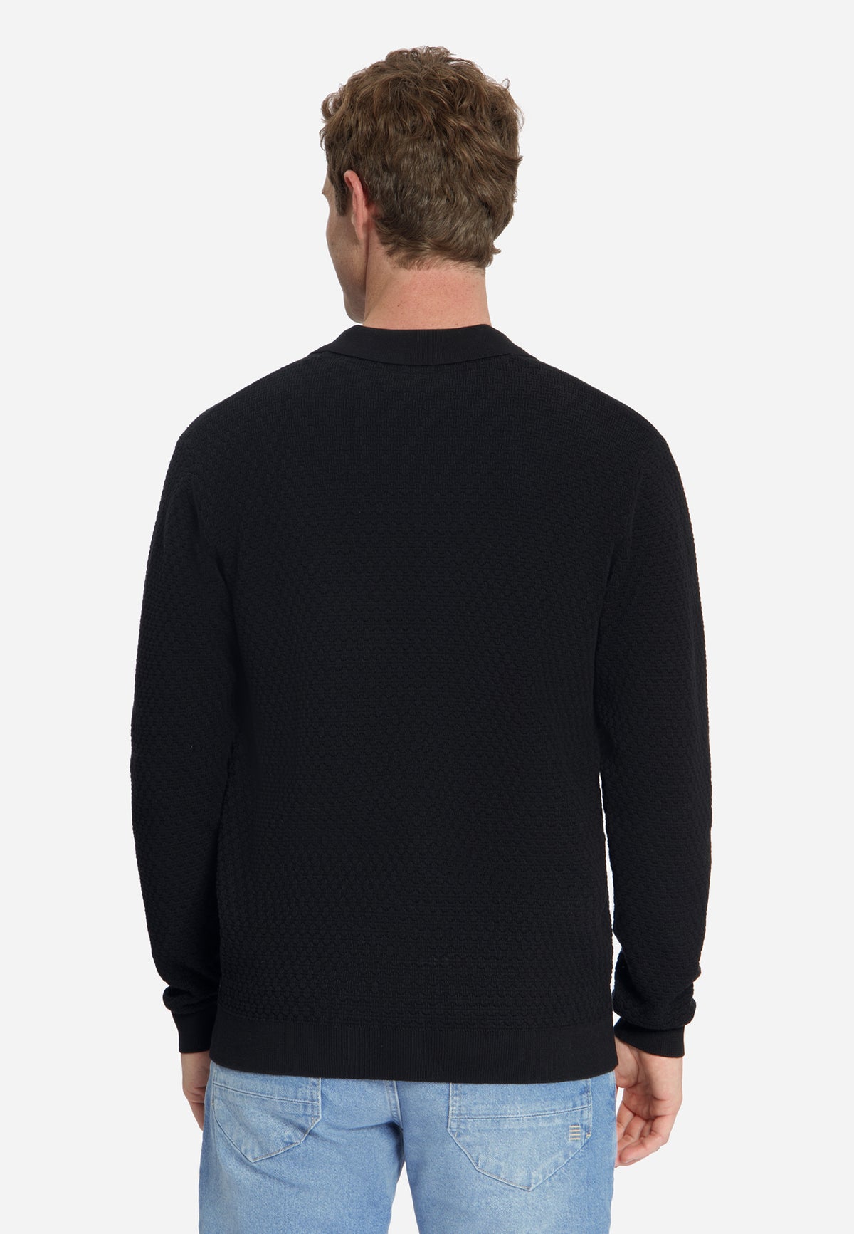 Jacquard-Polo-Pullover | Schwarz