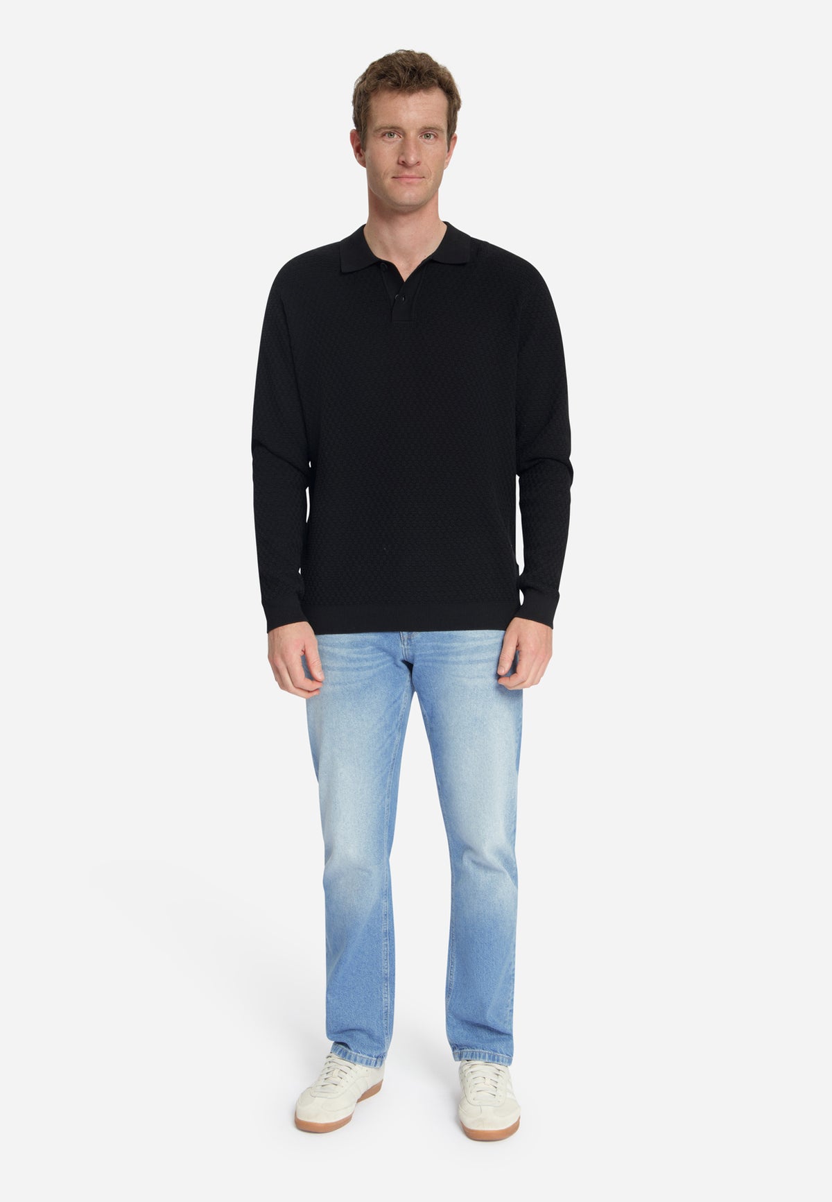 Jacquard-Polo-Pullover | Schwarz