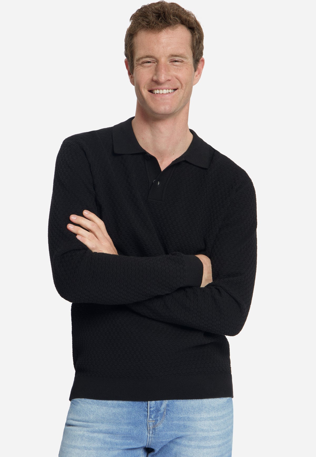 Jacquard-Polo-Pullover | Schwarz