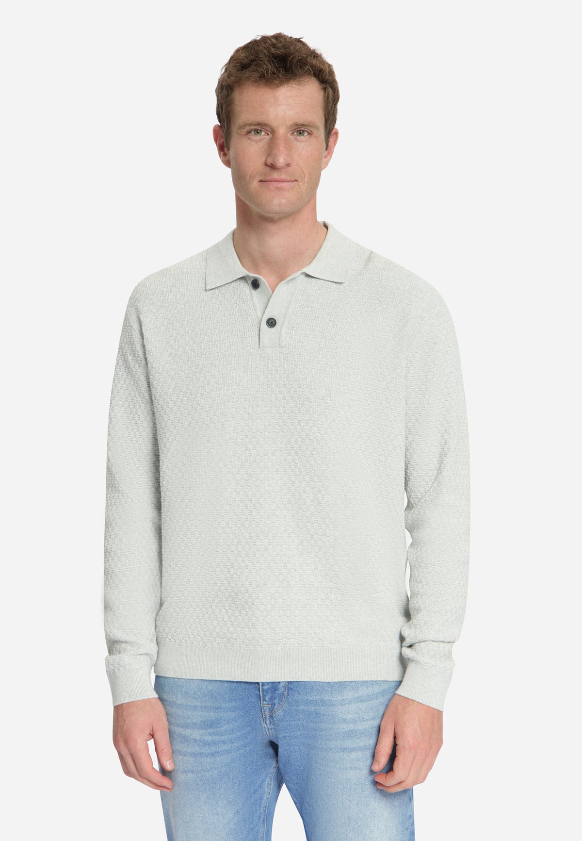 Jacquard-Polo-Pullover | Hellgrau MELANGE