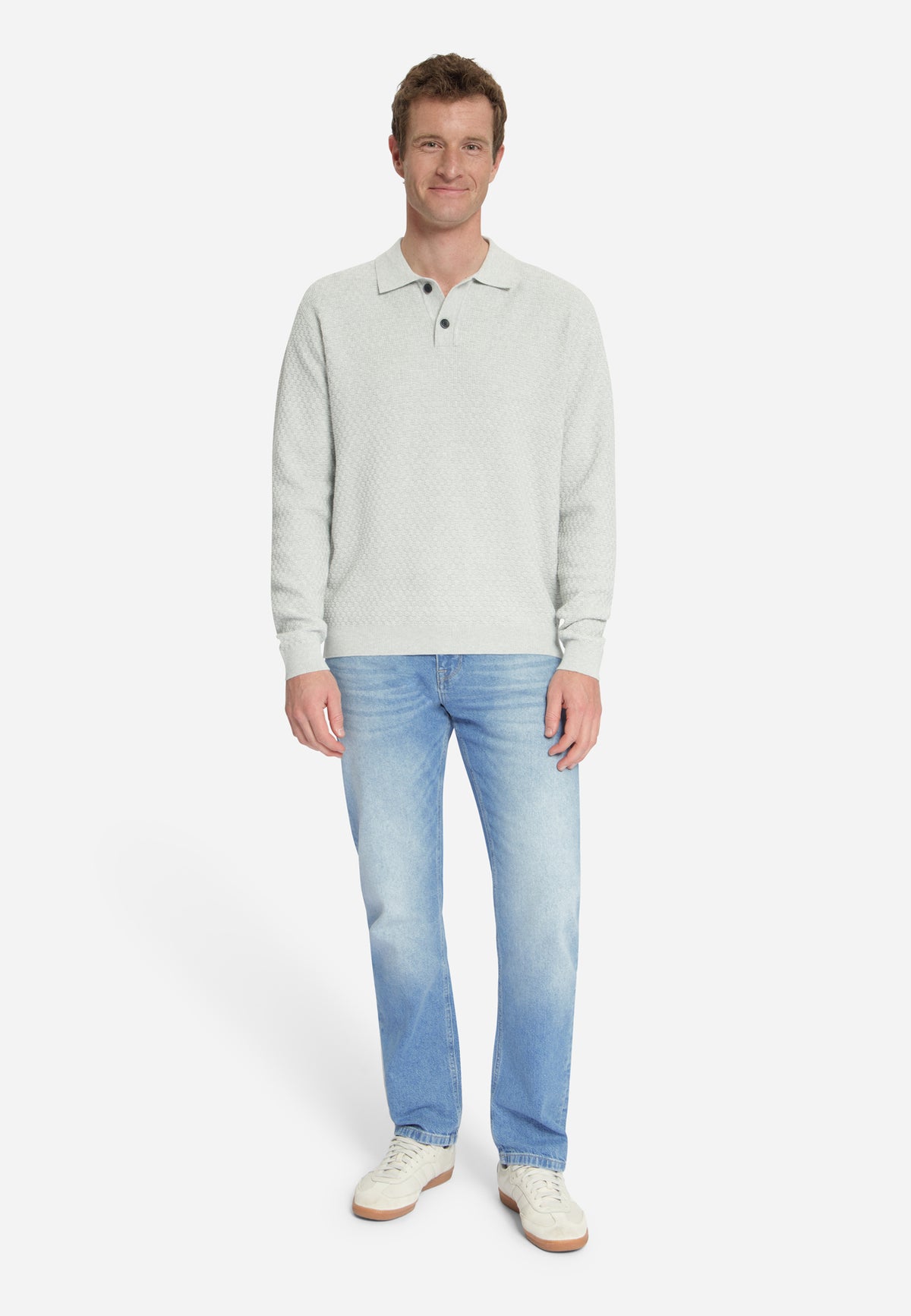 Jacquard-Polo-Pullover | Hellgrau MELANGE