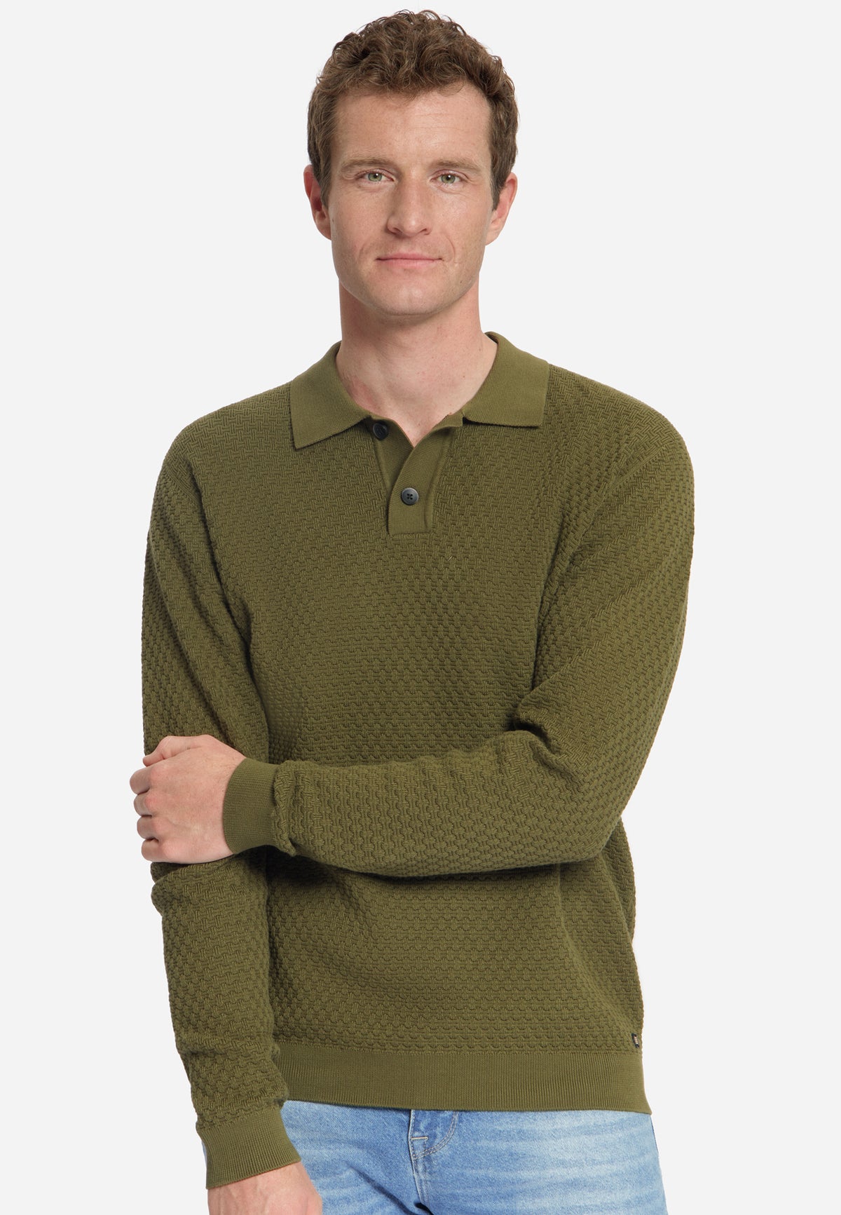 Jacquard-Polo-Pullover | Moss
