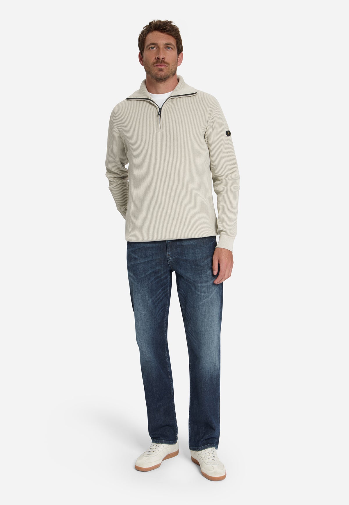 Gerippter Half-Zip-Pullover | Stone
