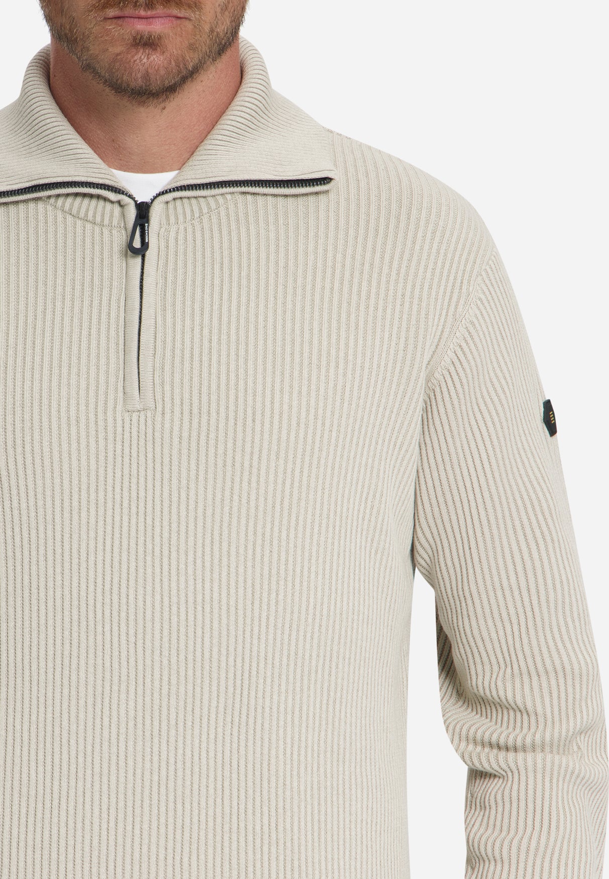 Gerippter Half-Zip-Pullover | Stone