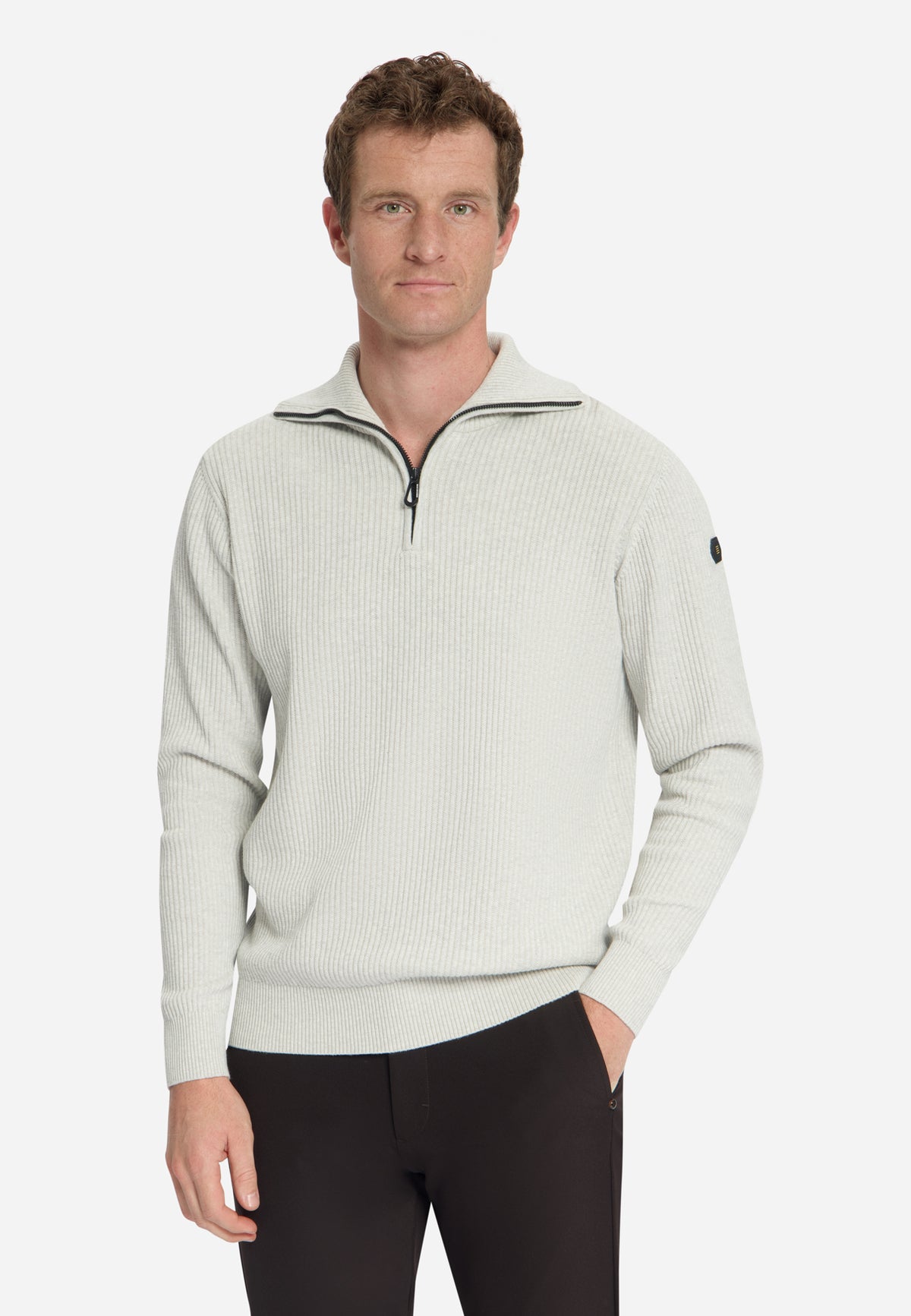 Gerippter Half-Zip-Pullover | Light Grey Melange