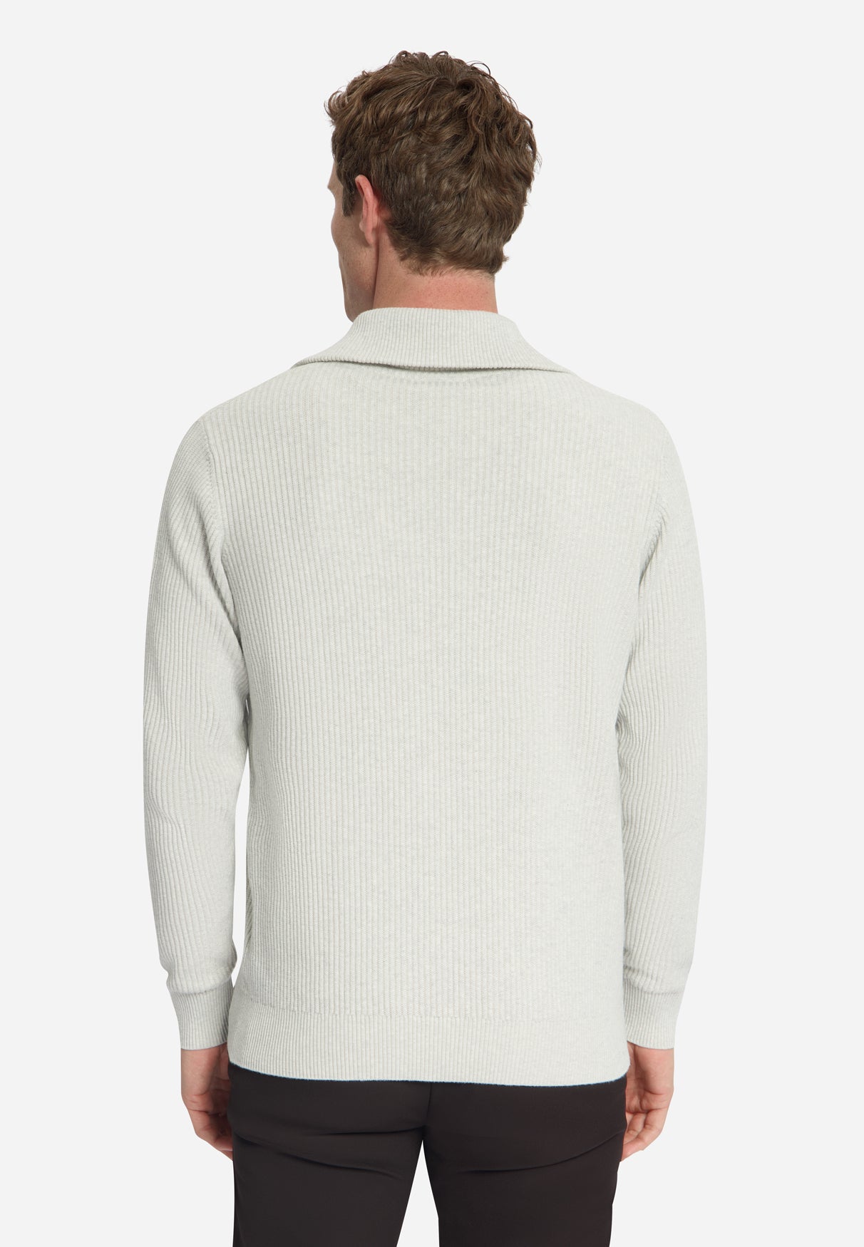 Gerippter Half-Zip-Pullover | Light Grey Melange
