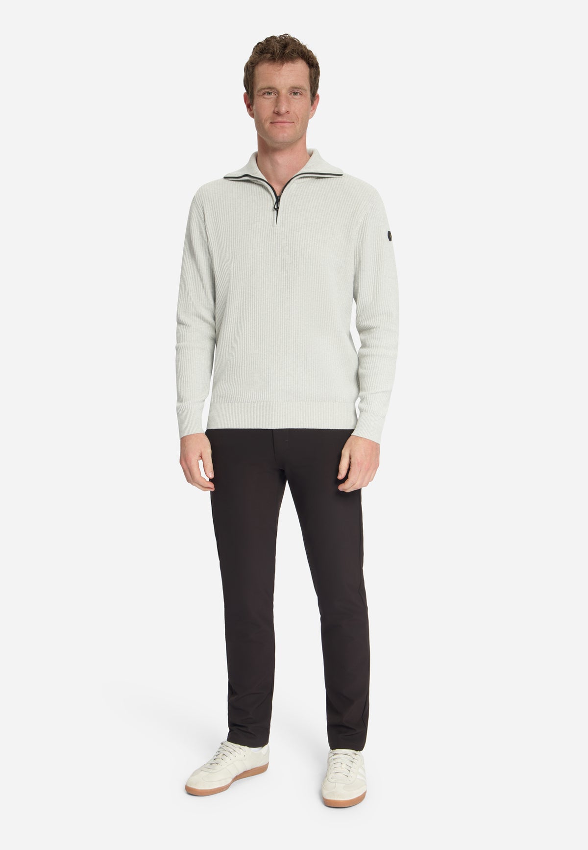 Gerippter Half-Zip-Pullover | Light Grey Melange