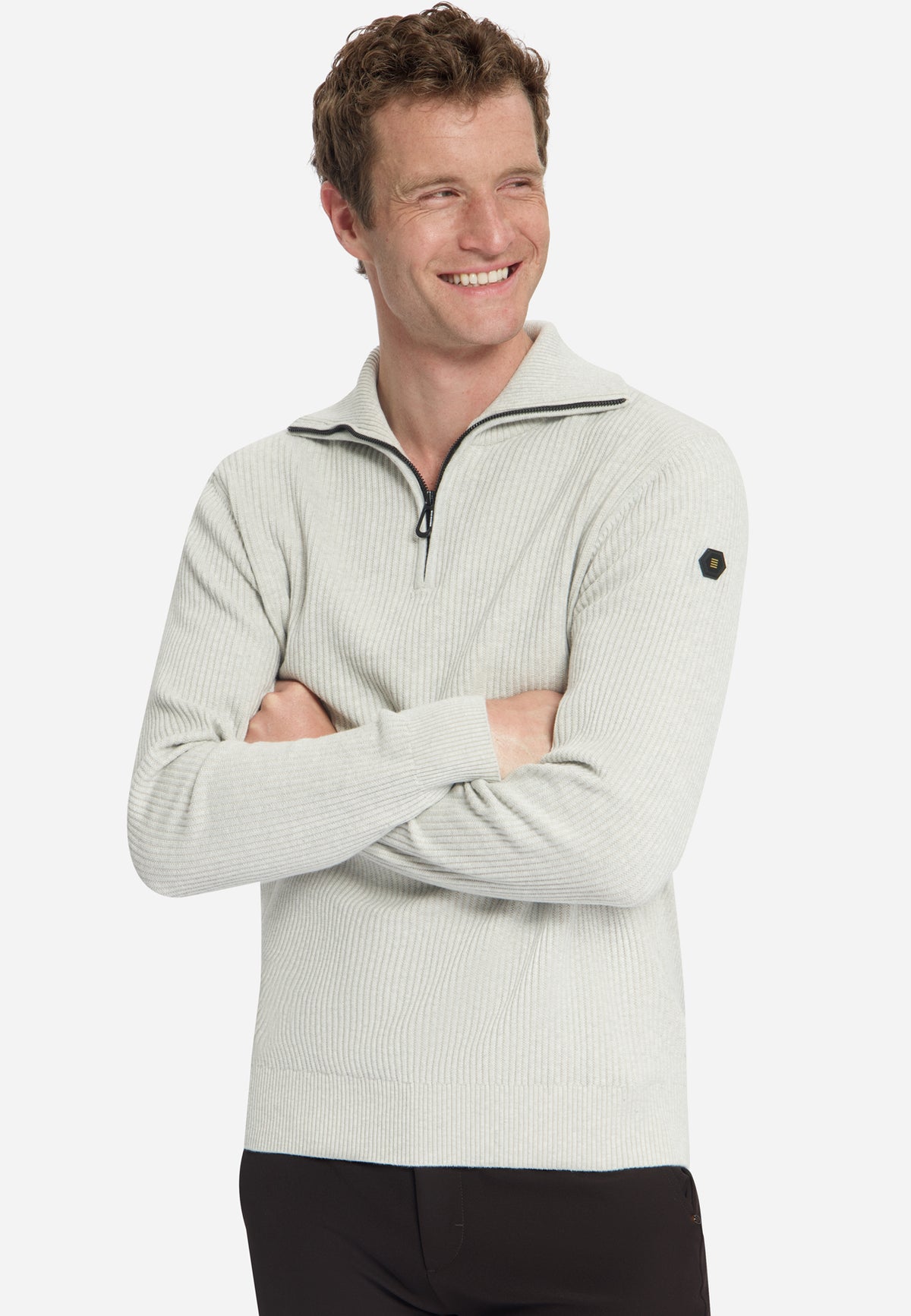Gerippter Half-Zip-Pullover | Light Grey Melange