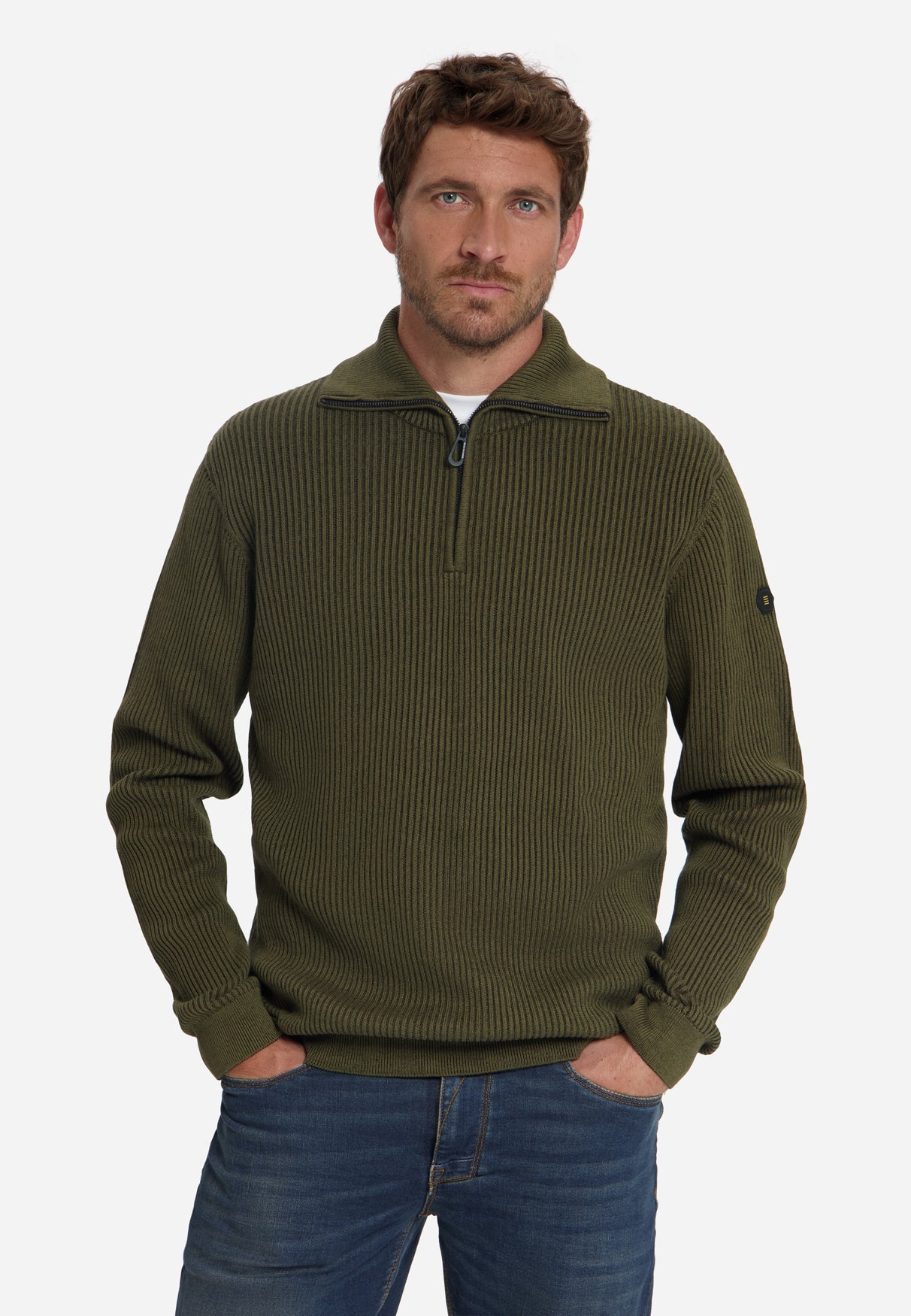 Ribbed Half Zip Jumper | Moss