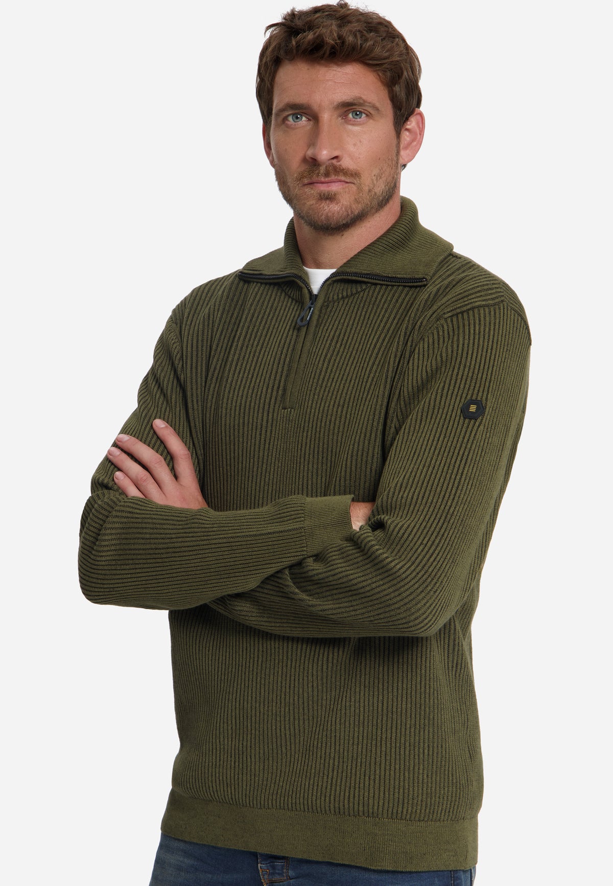 Ribbed Half Zip Jumper | Moss