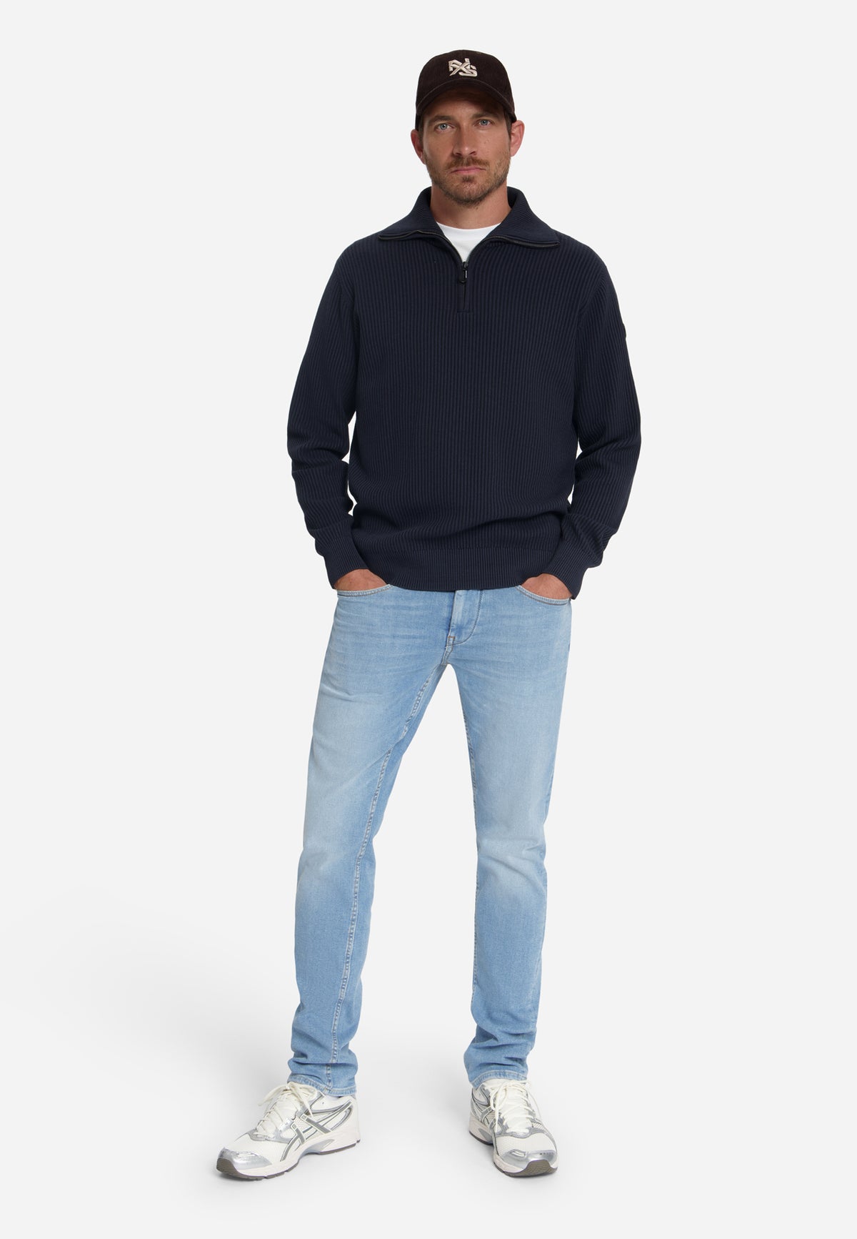 Ribbed Half Zip Jumper | Dark Night