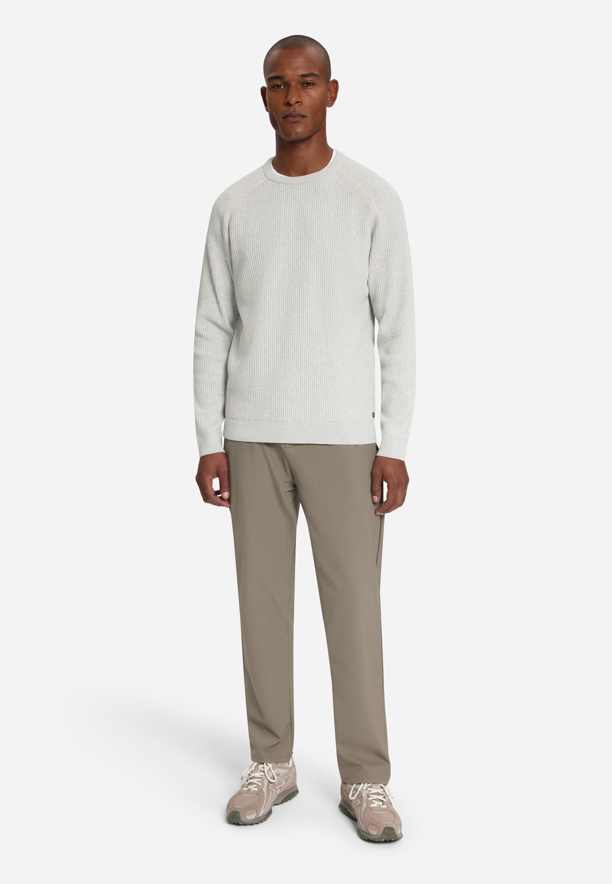 Pullover mit Rundhalsausschnitt und Tuck Stitch | Light Grey Melange