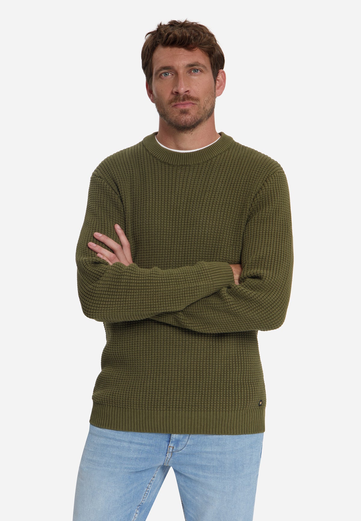 Strukturierter Rundhalspullover | Moss