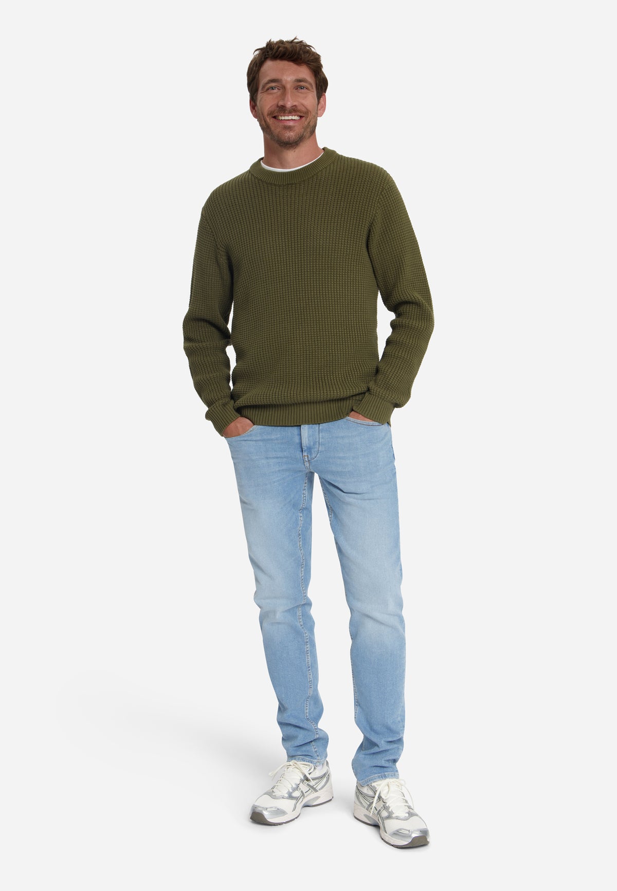 Strukturierter Rundhalspullover | Moss