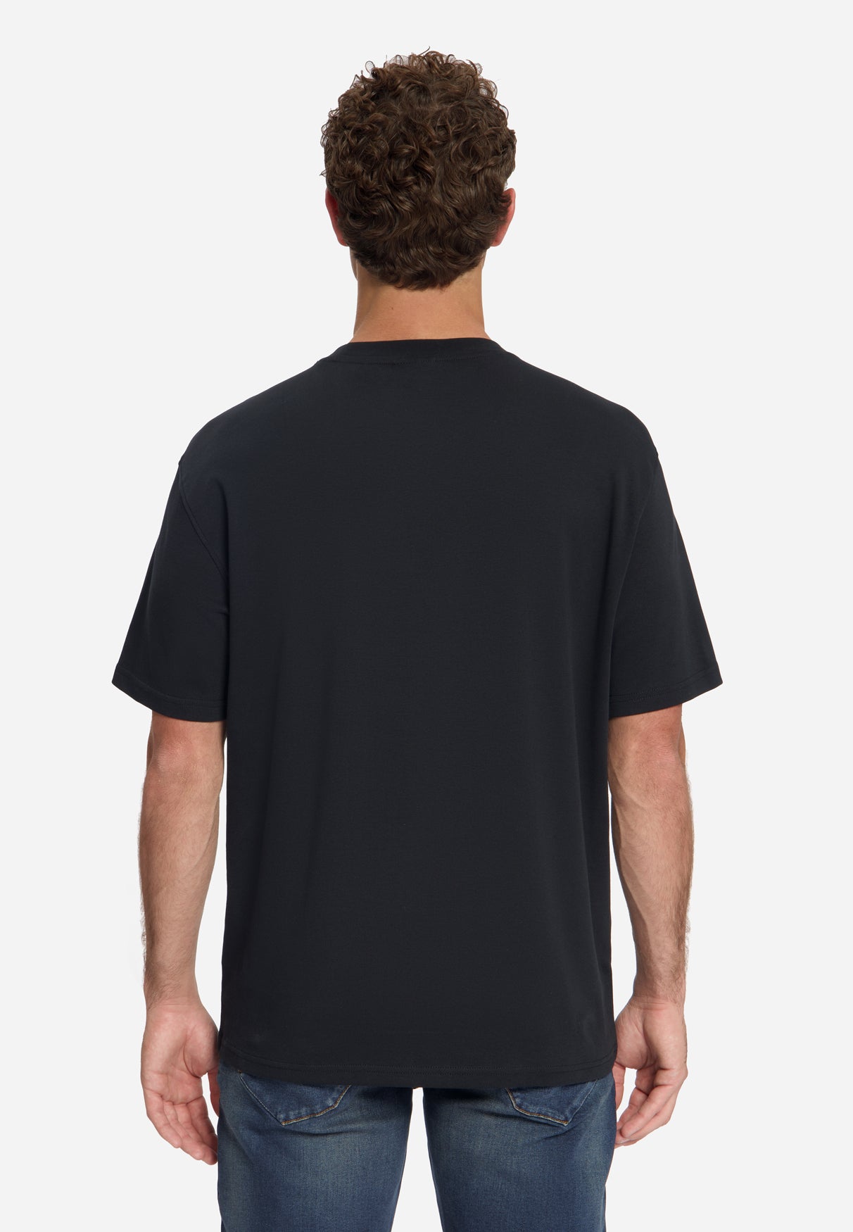 T-Shirt mit Rundhalsausschnitt, einfarbig, aus schwerem Interlock-Stoff | Schwarz