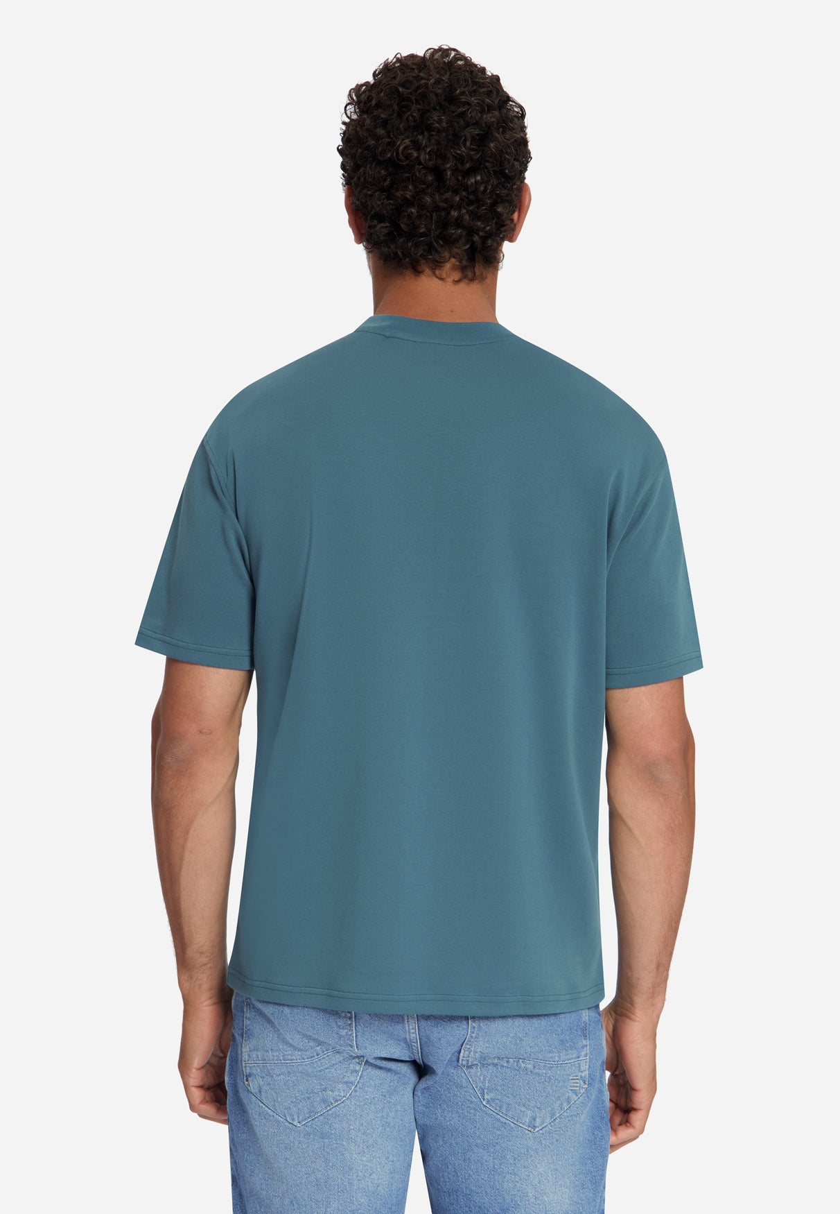 T-Shirt mit Rundhalsausschnitt, einfarbig, aus schwerem Interlock-Stoff | shadow blue