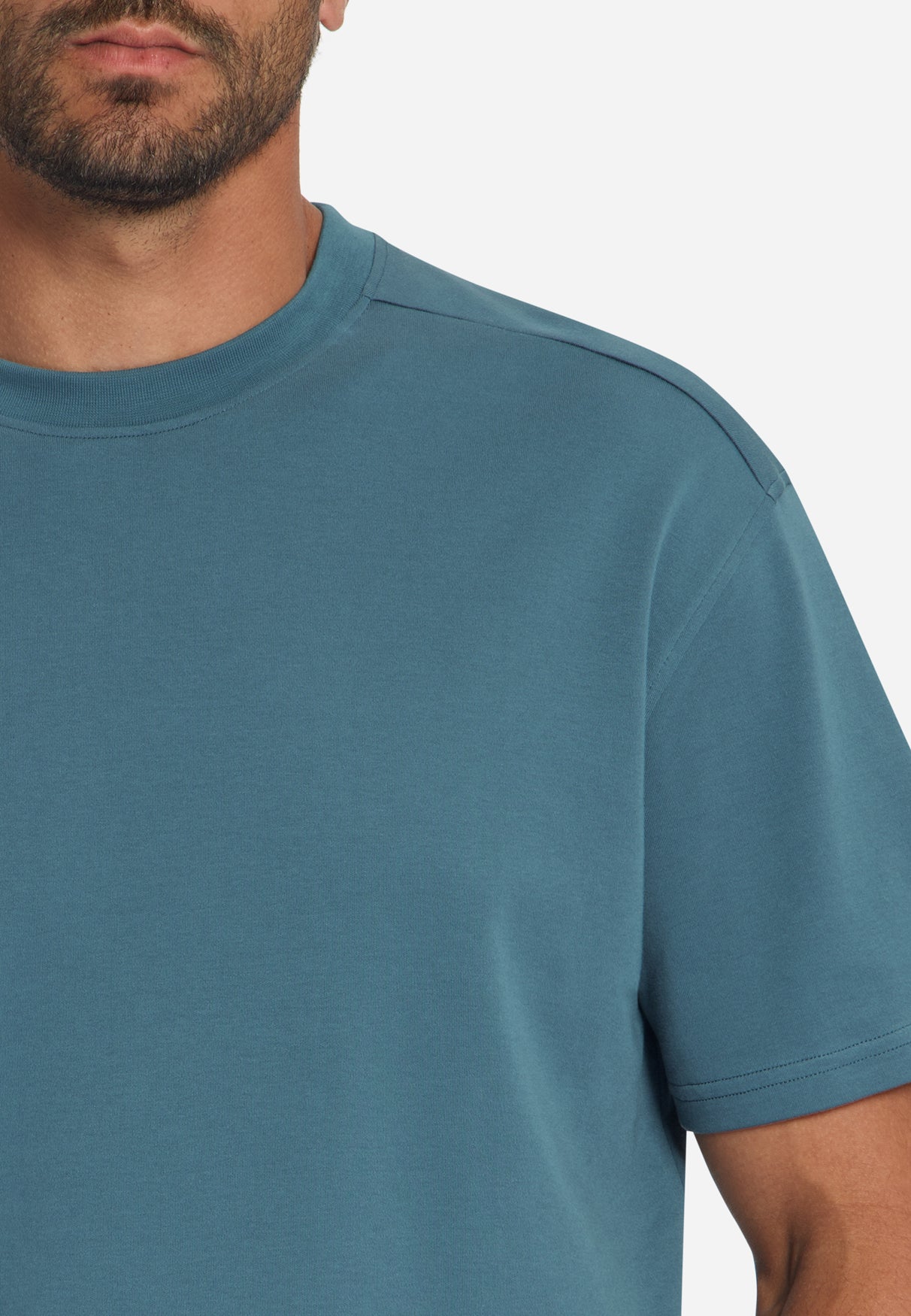 T-Shirt mit Rundhalsausschnitt, einfarbig, aus schwerem Interlock-Stoff | shadow blue